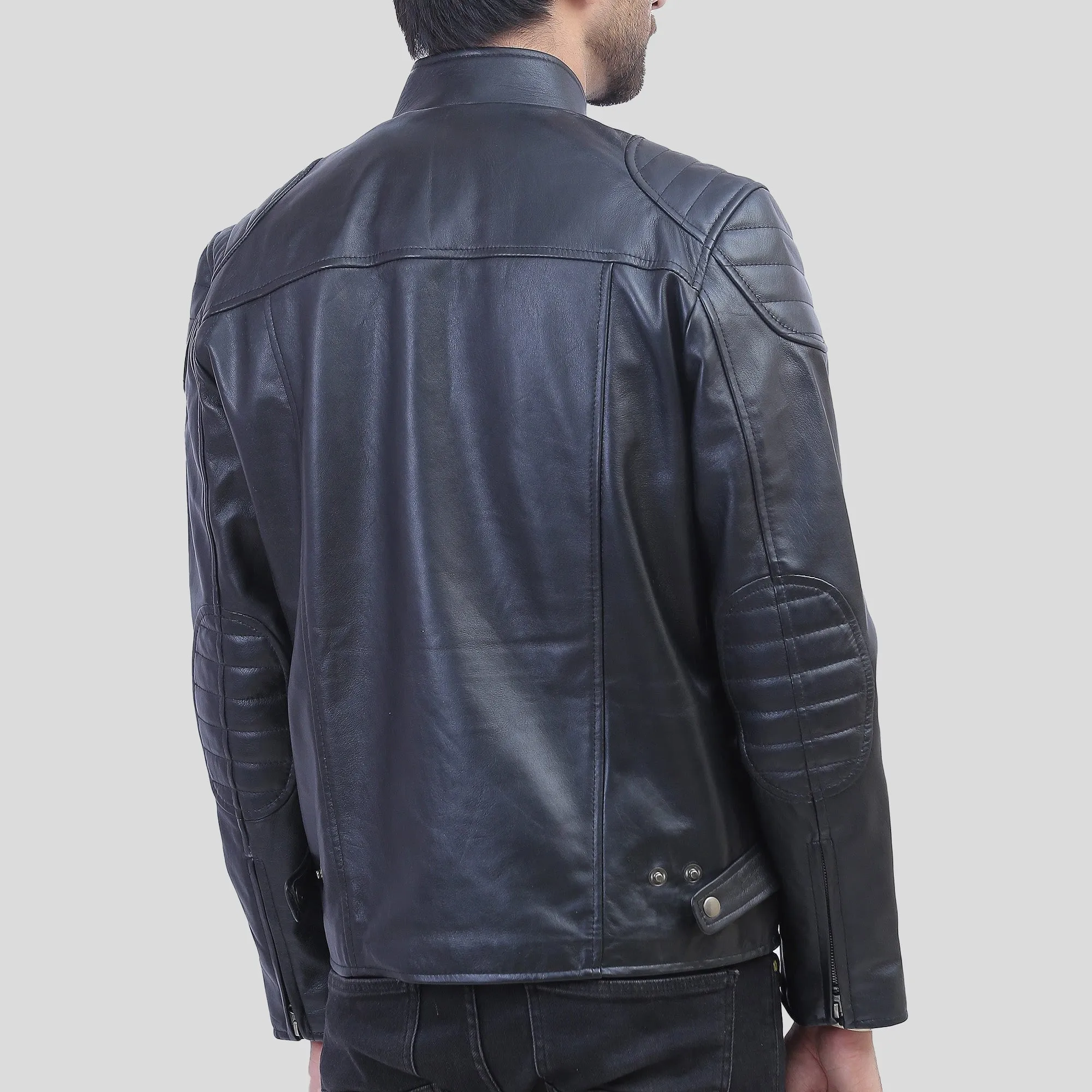 Vermont Black Leather Cafe Racer Jacket