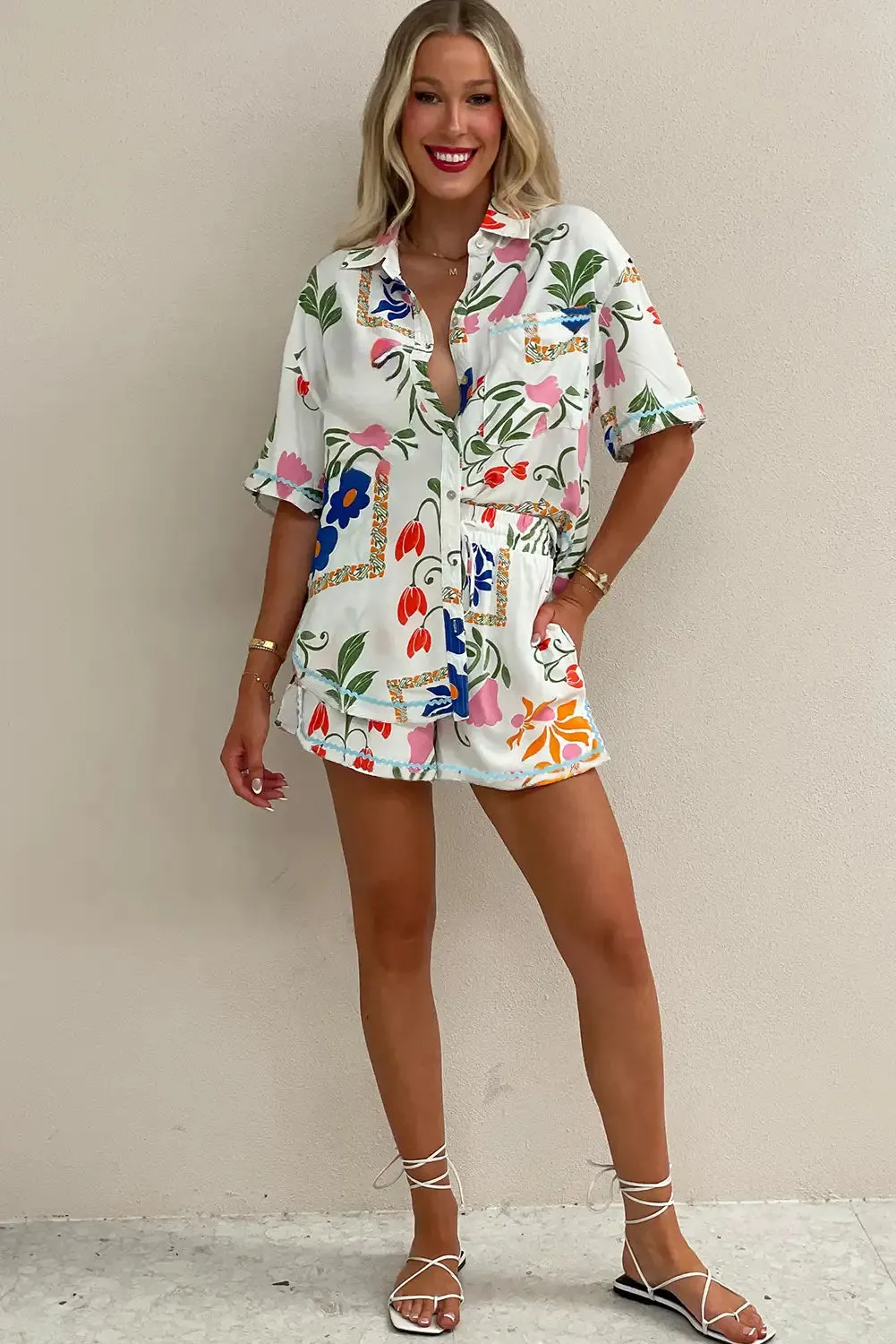 Vibrant Floral Ricrac Trim Two Piece Set