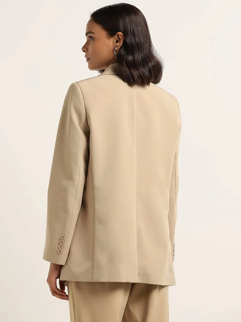 Wardrobe Beige Plain Blazer