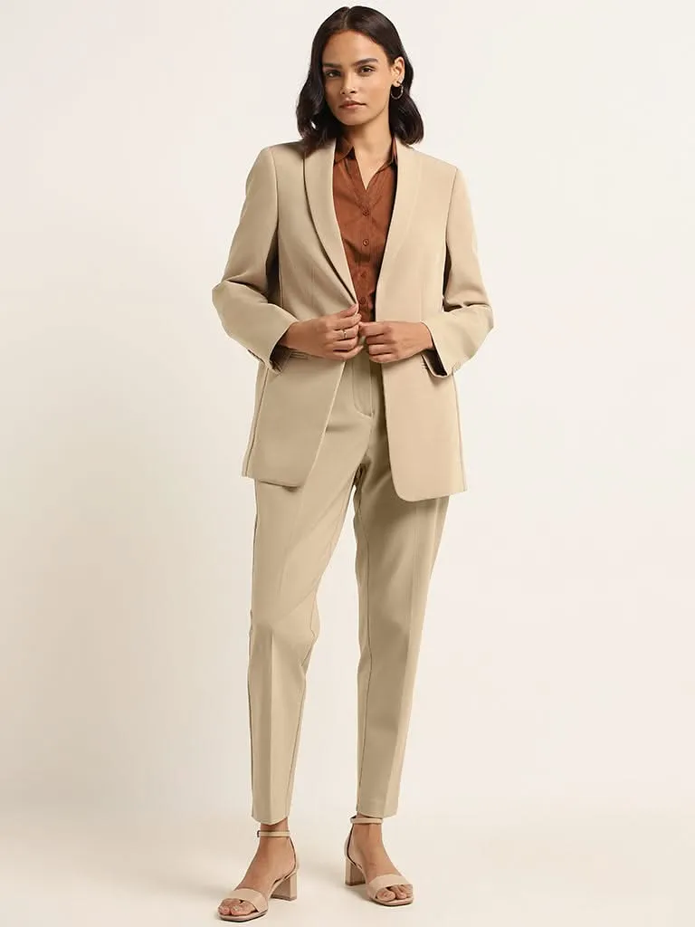 Wardrobe Beige Plain Blazer