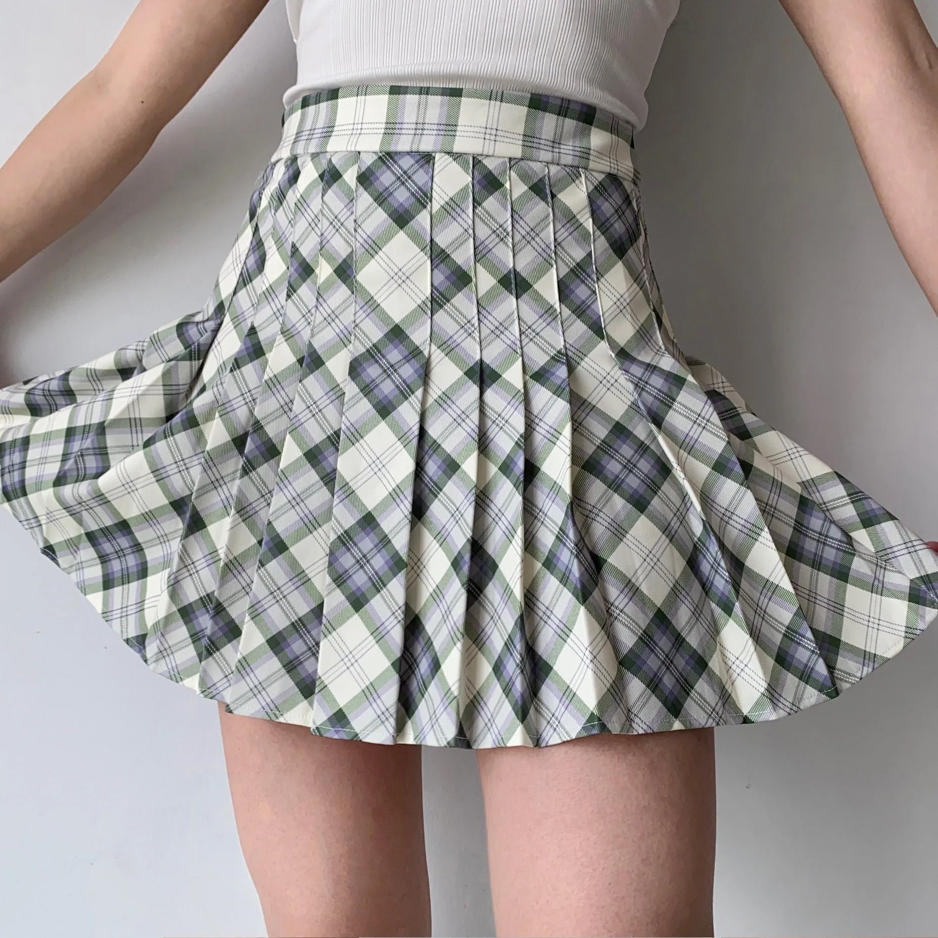 Wenkouban - Seoul Style Plaid Tennis Skirt // Mint