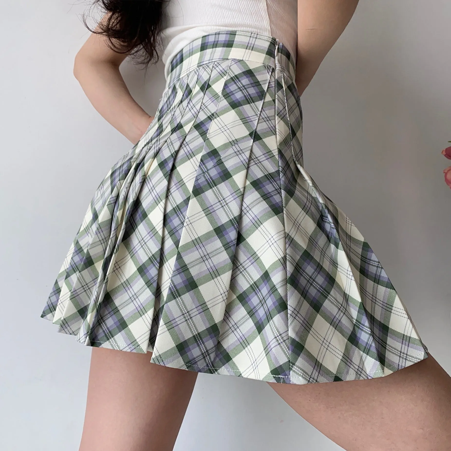 Wenkouban - Seoul Style Plaid Tennis Skirt // Mint