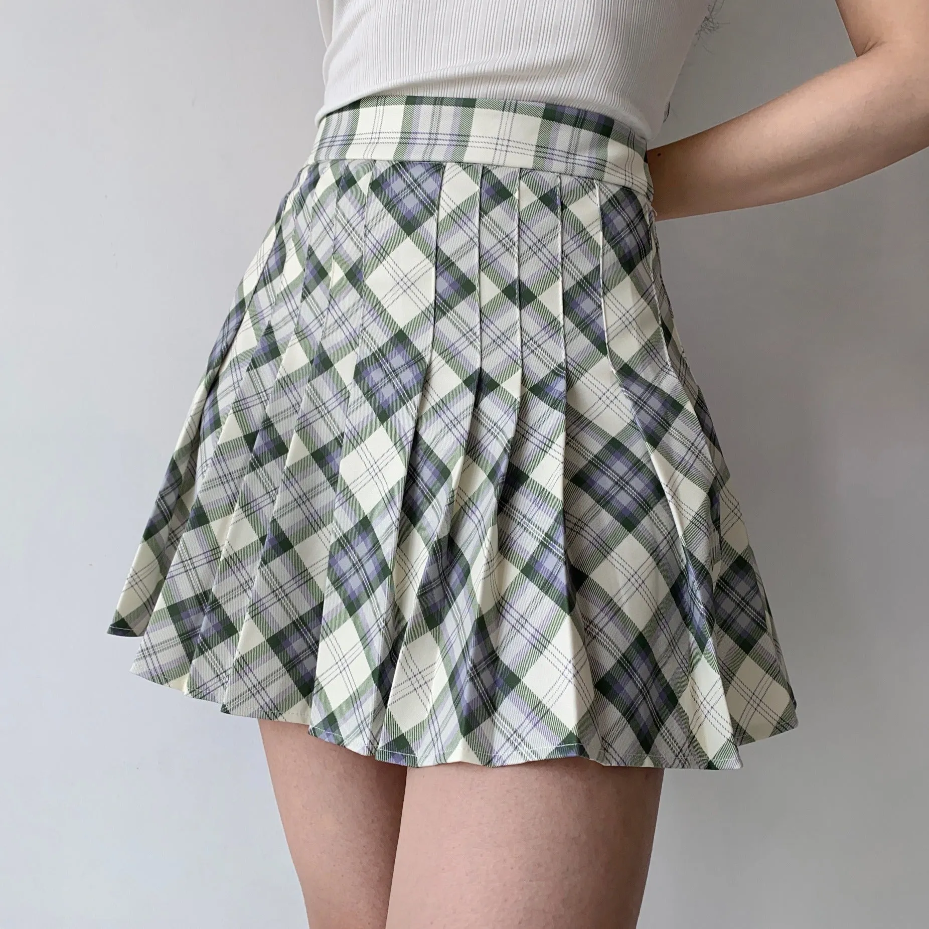 Wenkouban - Seoul Style Plaid Tennis Skirt // Mint