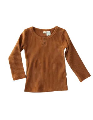 Willow Long Sleeve Henley Cotton Top - Antique Gold