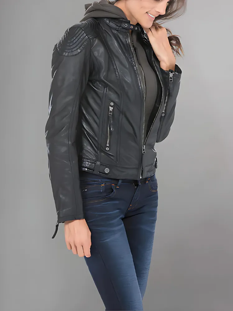 Women Black leather jacket lamb "cacey"