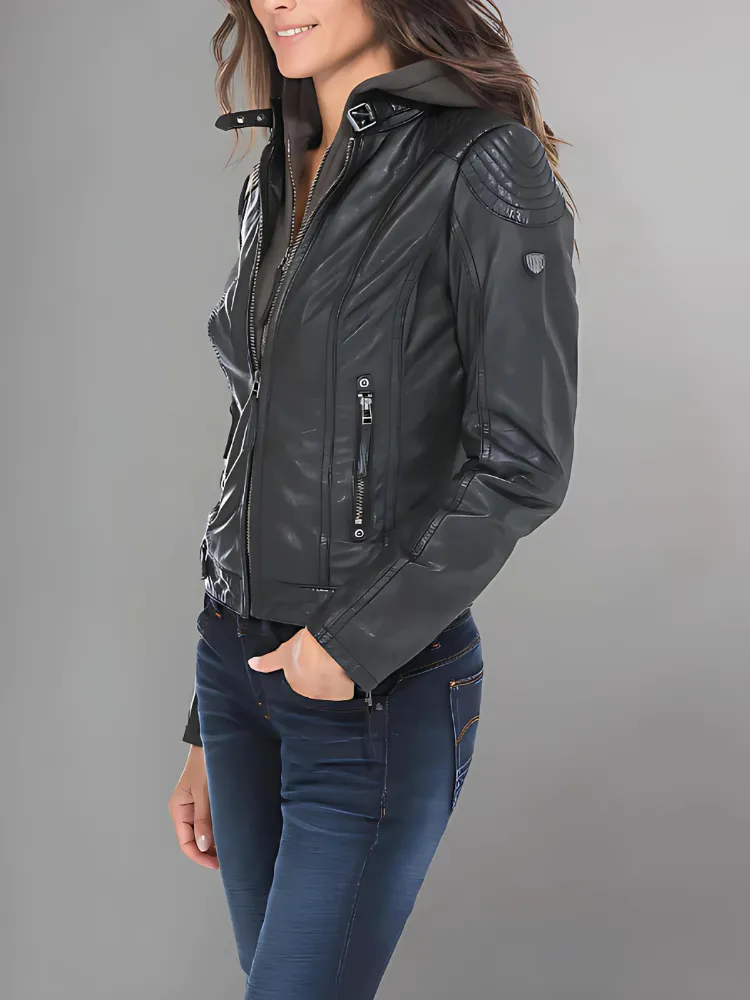 Women Black leather jacket lamb "cacey"